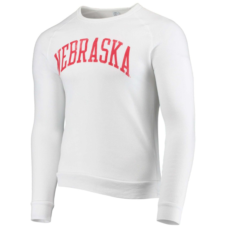 Men * | Hot Sell Men'S Alternative Apparel White Nebraska Huskers The Champ Tri-Blend Raglan Pullover Sweatshirt