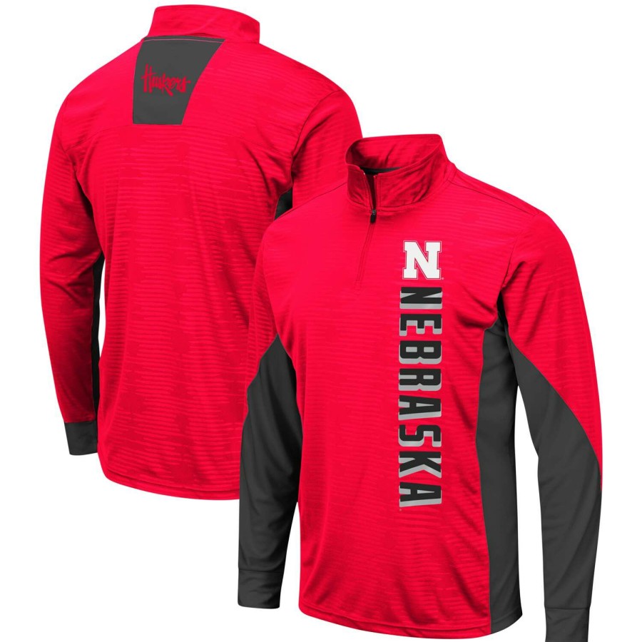 Men * | Reliable Quality Men'S Colosseum Scarlet Nebraska Huskers Bart Windshirt Quarter-Zip Pullover Jacket