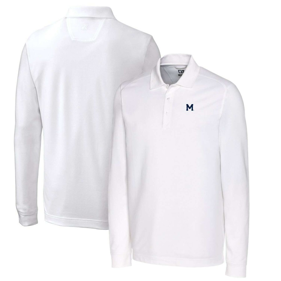 Men * | Limited Edition Men'S Cutter & Buck White Michigan Wolverines Vault Advantage Tri-Blend Pique Big & Tall Long Sleeve Polo