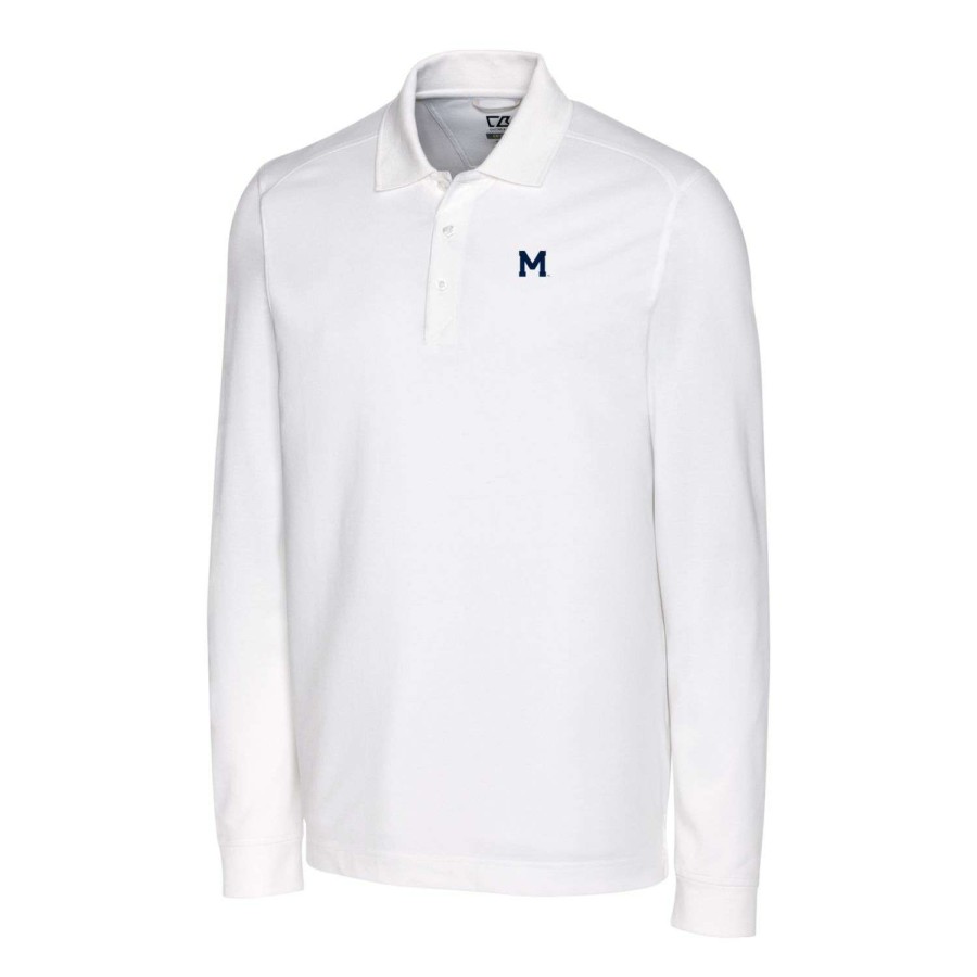 Men * | Limited Edition Men'S Cutter & Buck White Michigan Wolverines Vault Advantage Tri-Blend Pique Big & Tall Long Sleeve Polo