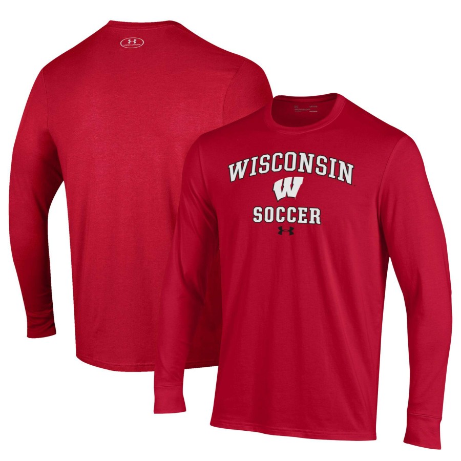 Men * | Original Men'S Under Armour Red Wisconsin Badgers Soccer Arch Over Performance Long Sleeve T-Shirt