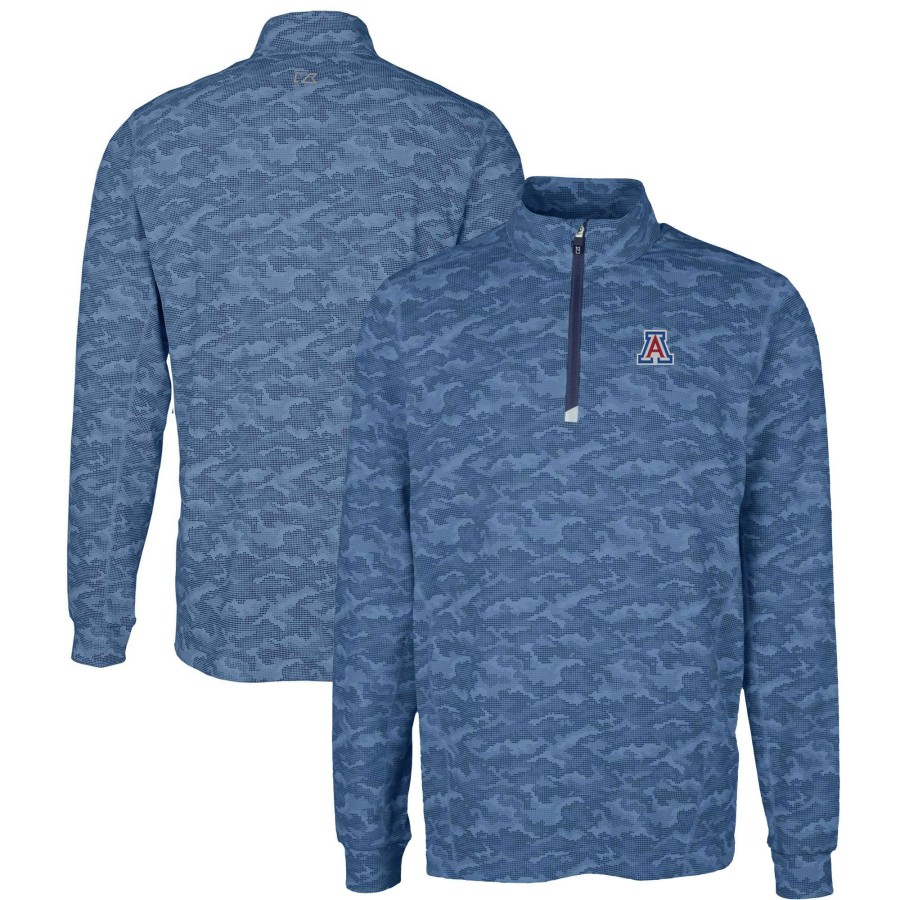 Men * | Online Sales Men'S Cutter & Buck Navy Arizona Wildcats Big & Tall Traverse Camo Print Stretch Quarter-Zip Pullover Top