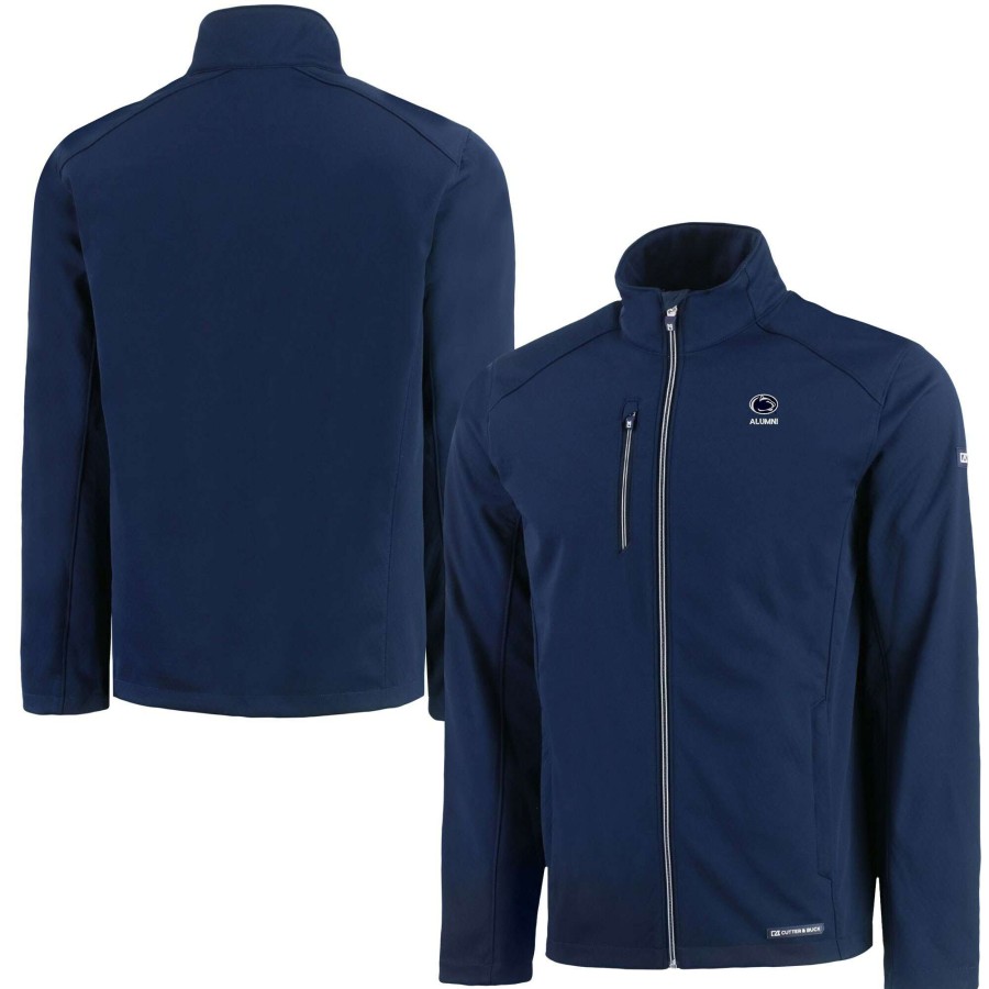 Men * | Discount Store Men'S Cutter & Buck Navy Penn State Nittany Lions Alumni Logo Evoke Eco Softshell Recycled Full-Zip Jacket