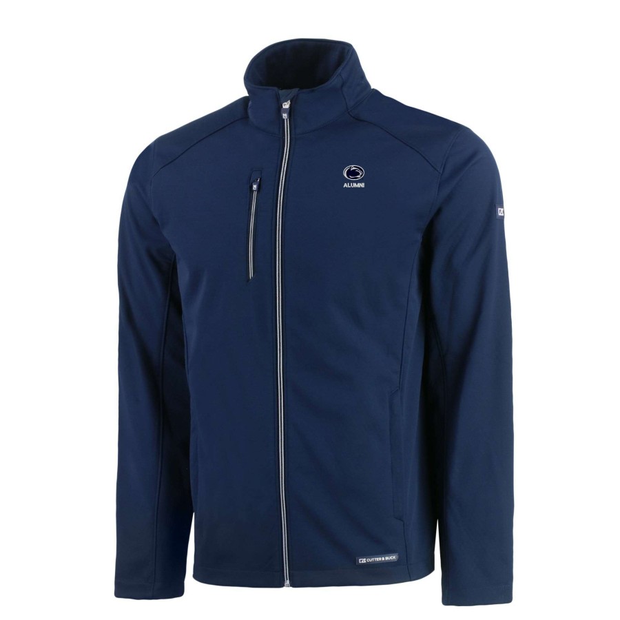 Men * | Discount Store Men'S Cutter & Buck Navy Penn State Nittany Lions Alumni Logo Evoke Eco Softshell Recycled Full-Zip Jacket