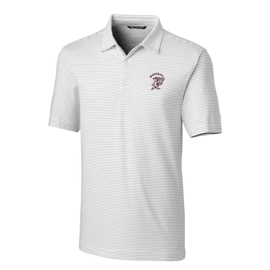 Men * | Reliable Quality Men'S Cutter & Buck White Mississippi State Bulldogs Big & Tall Forge Pencil Stripe Stretch Polo