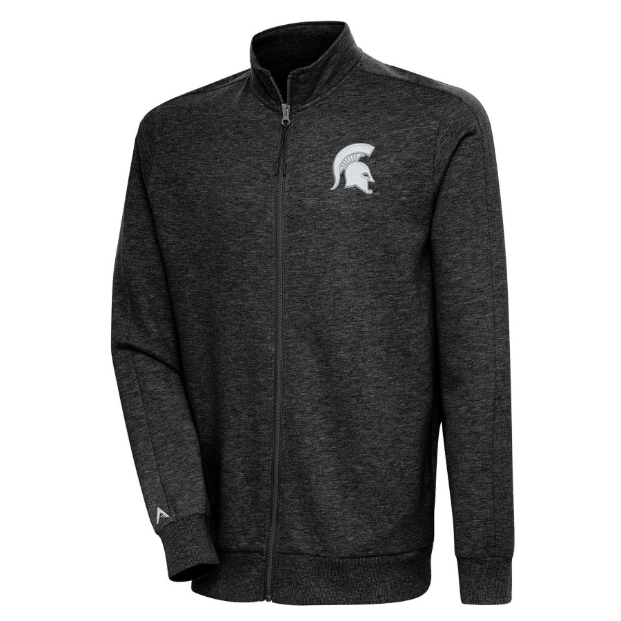 Men * | Sale Online Men'S Antigua Heather Black Michigan State Spartans Action Full-Zip Jacket