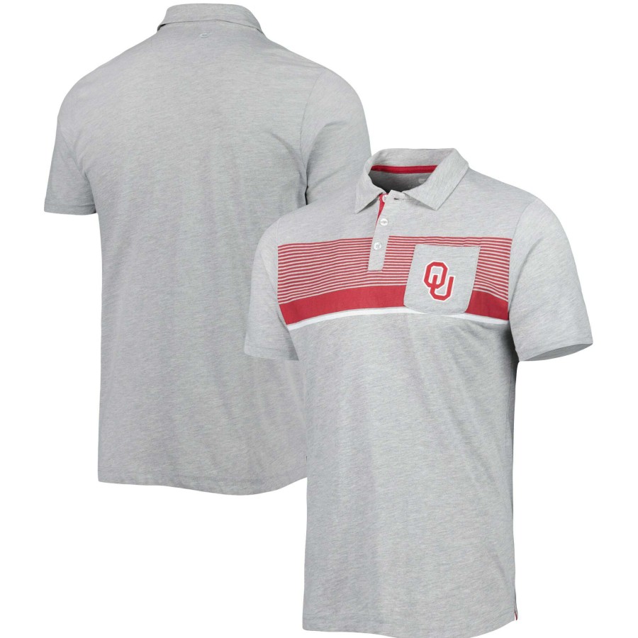 Men * | Original Men'S Colosseum Heathered Gray Oklahoma Sooners Golfer Pocket Polo