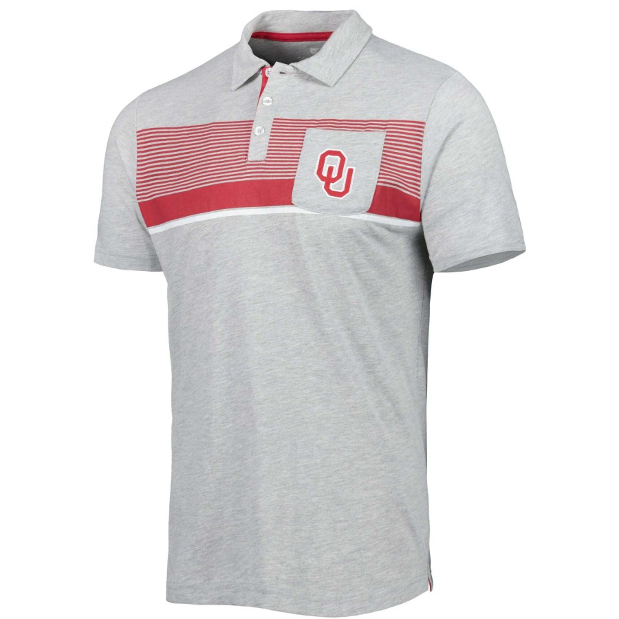 Men * | Original Men'S Colosseum Heathered Gray Oklahoma Sooners Golfer Pocket Polo