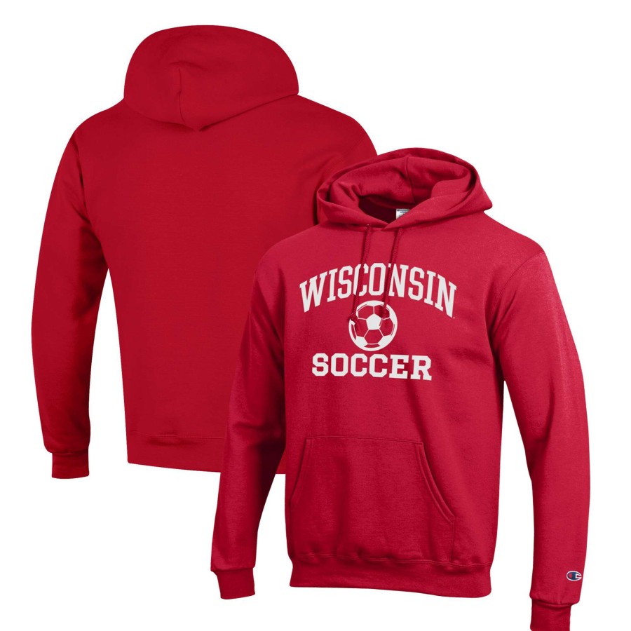 Men * | Best Sellers Men'S Champion Red Wisconsin Badgers Soccer Icon Powerblend Pullover Hoodie