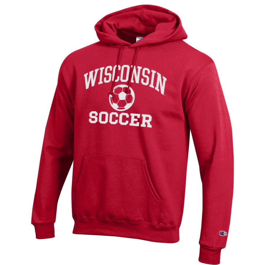 Men * | Best Sellers Men'S Champion Red Wisconsin Badgers Soccer Icon Powerblend Pullover Hoodie