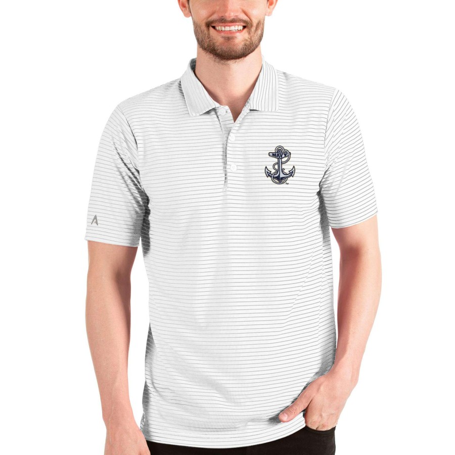 Men * | Reliable Quality Men'S Antigua White/Silver Navy Midshipmen Esteem Polo