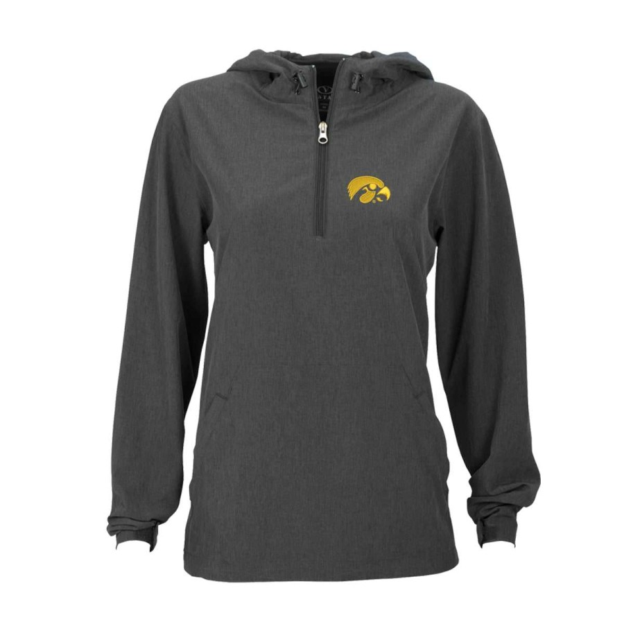 Women * | Hot Sell Women'S Charcoal Iowa Hawkeyes Pullover Stretch Anorak Jacket