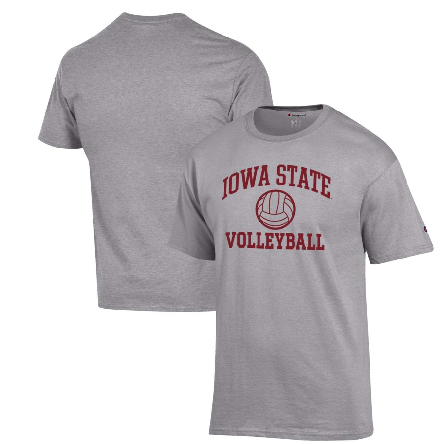 Men * | Online Sales Men'S Champion Heather Gray Iowa State Cyclones Volleyball Icon Powerblend T-Shirt