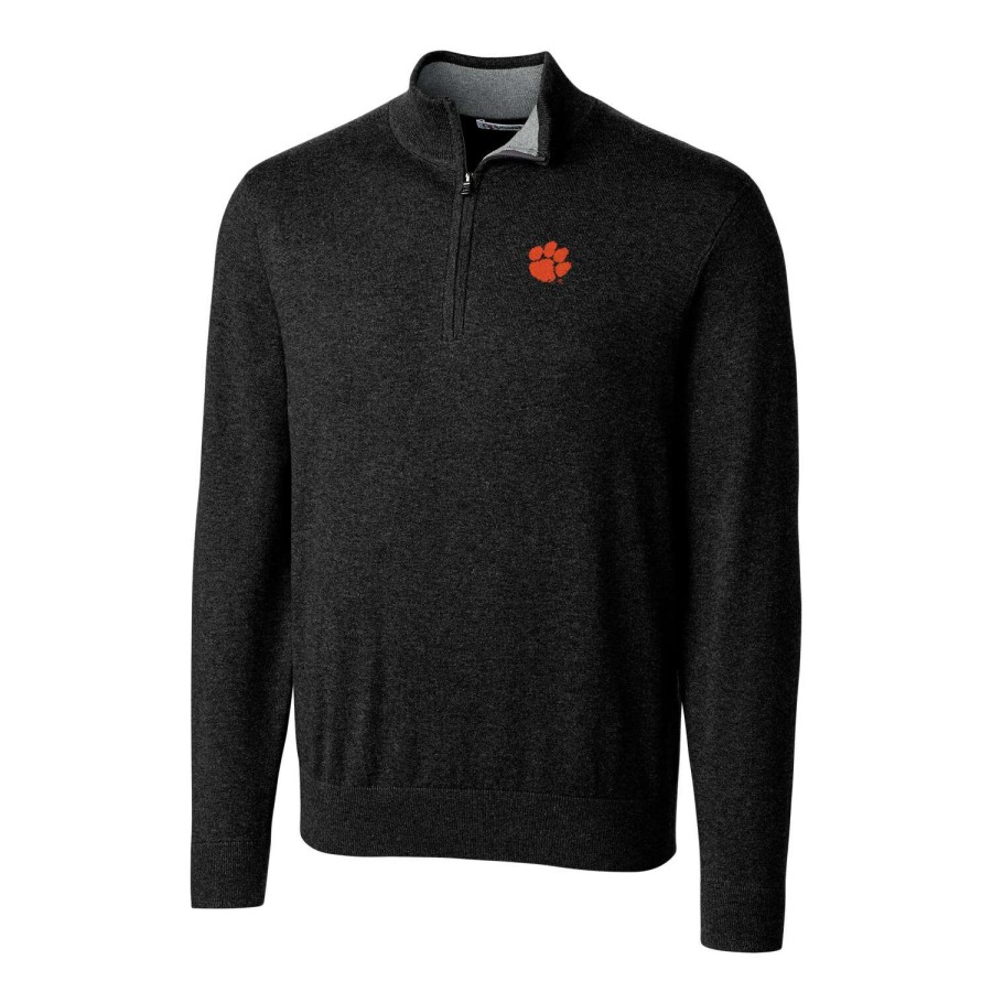 Men * | Hot Sell Men'S Cutter & Buck Black Clemson Tigers Big & Tall Lakemont Half-Zip Jacket