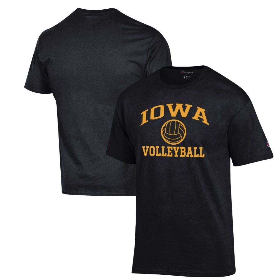 Men * | Good Quality Men'S Champion Black Iowa Hawkeyes Volleyball Icon Powerblend T-Shirt