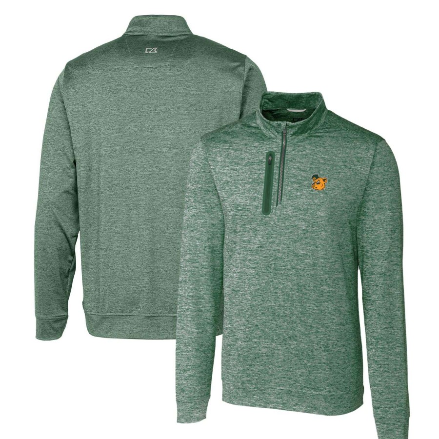 Men * | Best Sellers Men'S Cutter & Buck Green Baylor Bears Heathered Vault Stealth Quarter-Zip Pullover Top