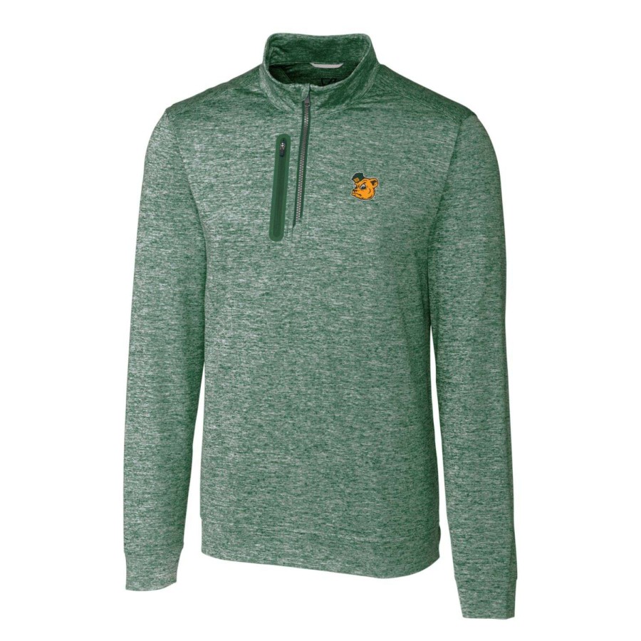 Men * | Best Sellers Men'S Cutter & Buck Green Baylor Bears Heathered Vault Stealth Quarter-Zip Pullover Top