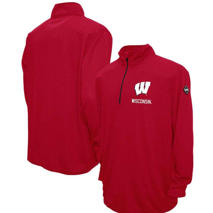 Men * | Good Quality Men'S Franchise Club Red Wisconsin Badgers Thermatec Half-Zip Pullover Jacket