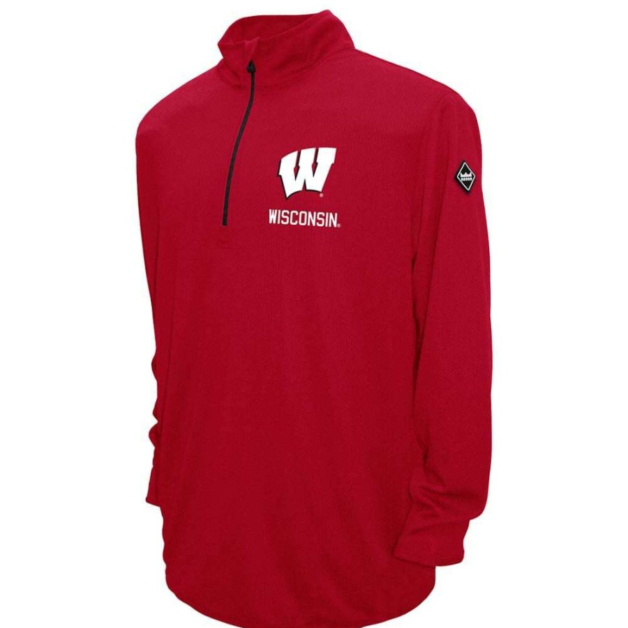 Men * | Good Quality Men'S Franchise Club Red Wisconsin Badgers Thermatec Half-Zip Pullover Jacket