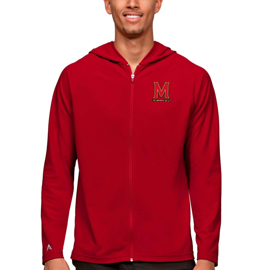 Men * | Lower Prices Men'S Antigua Red Maryland Terrapins Legacy Full-Zip Hoodie