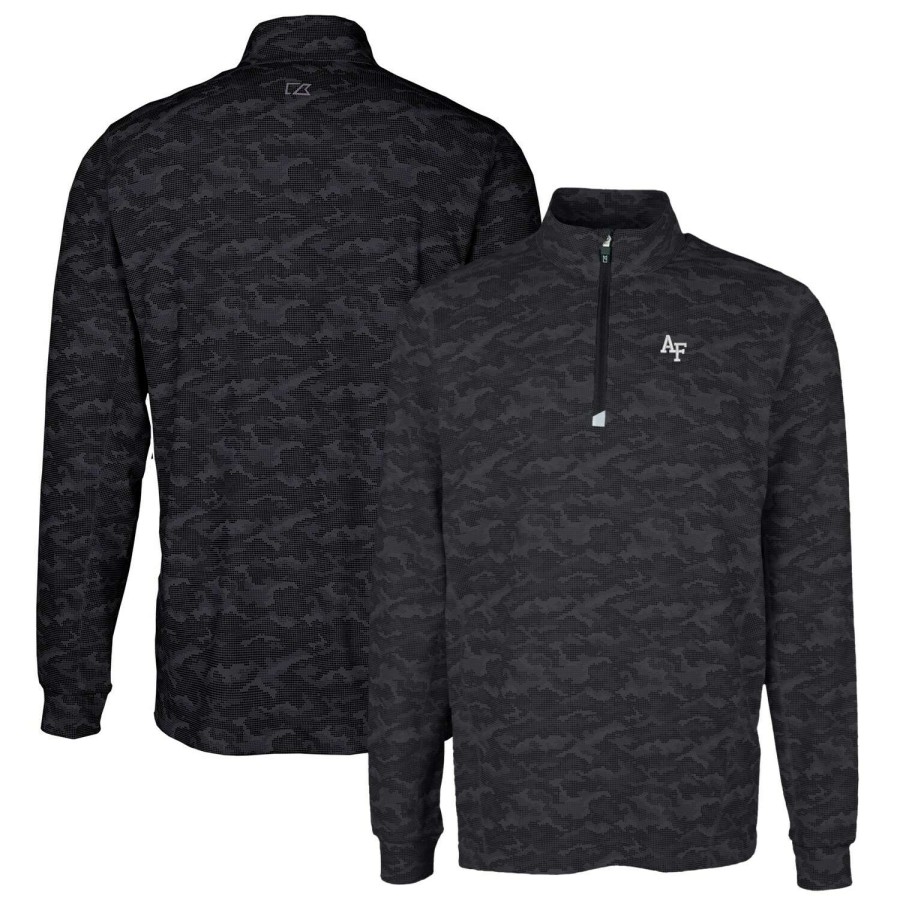 Men * | Hot Sell Men'S Cutter & Buck Black Air Force Falcons Traverse Camo Print Stretch Quarter-Zip Pullover Top