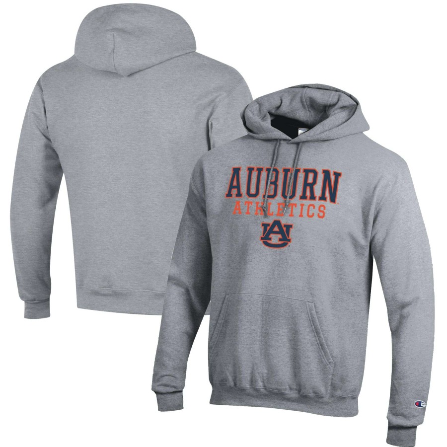 Men * | Sale Online Men'S Champion Gray Auburn Tigers Athletics Logo Stack Pullover Hoodie