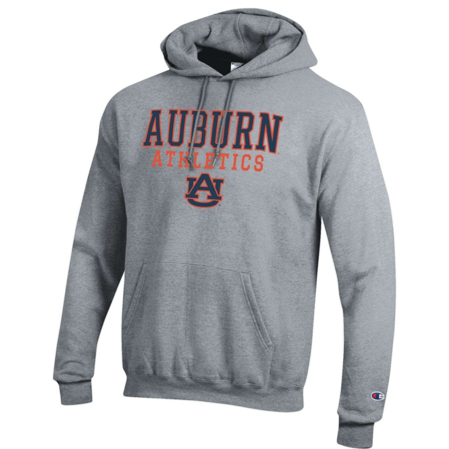 Men * | Sale Online Men'S Champion Gray Auburn Tigers Athletics Logo Stack Pullover Hoodie