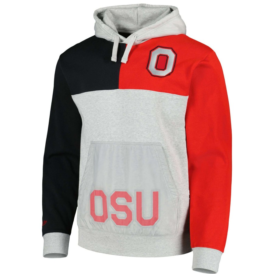 Men * | Sale Online Men'S Mitchell & Ness Heather Gray Ohio State Buckeyes Tie-Breaker Pullover Hoodie