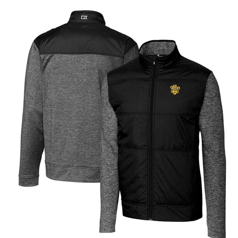 Men * | Hot Sell Men'S Cutter & Buck Black Missouri Tigers Vault Stealth Hybrid Quilted Full-Zip Windbreaker Jacket