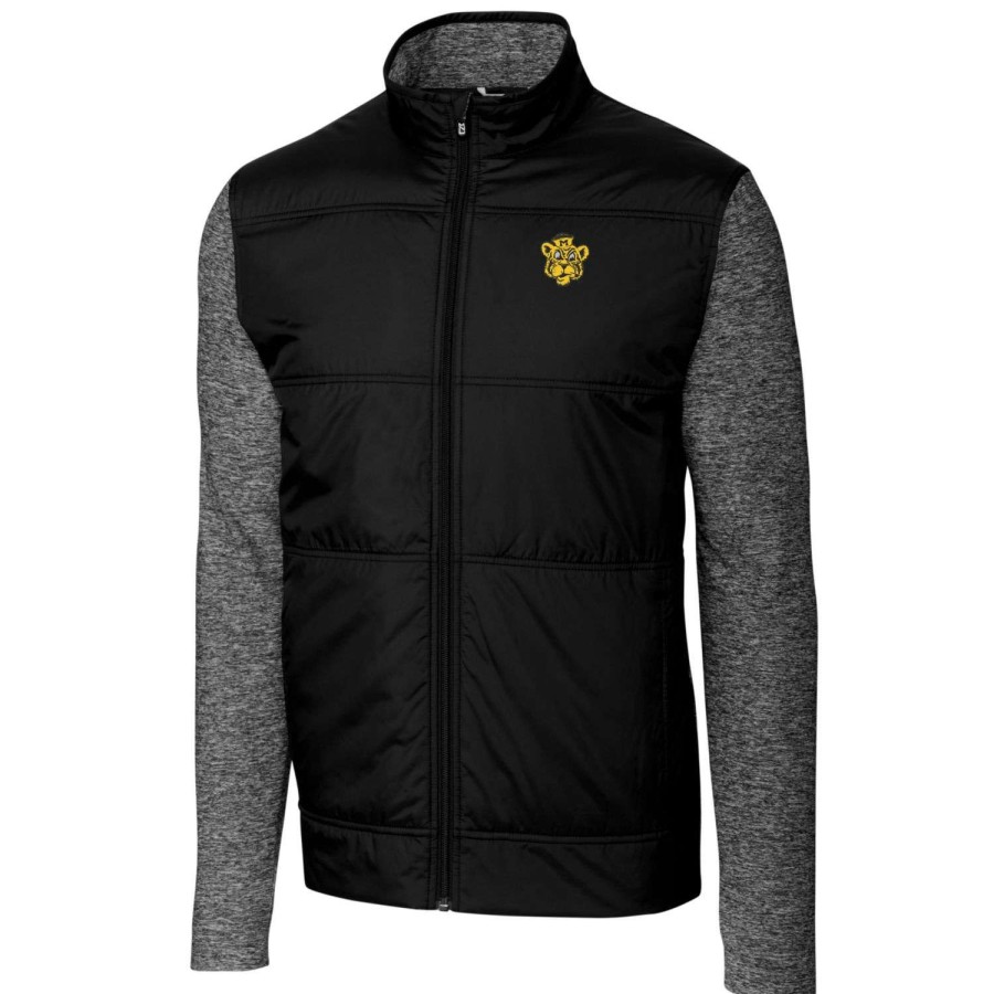 Men * | Hot Sell Men'S Cutter & Buck Black Missouri Tigers Vault Stealth Hybrid Quilted Full-Zip Windbreaker Jacket