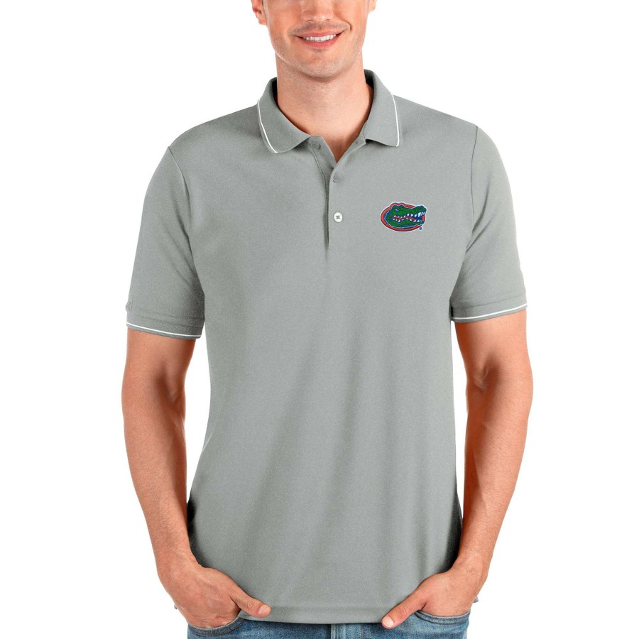 Men * | Reliable Quality Men'S Antigua Gray Florida Gators Affluent Polo