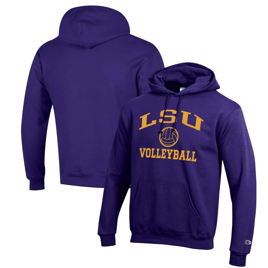 Men * | Lower Prices Men'S Champion Purple Lsu Tigers Volleyball Icon Powerblend Pullover Hoodie