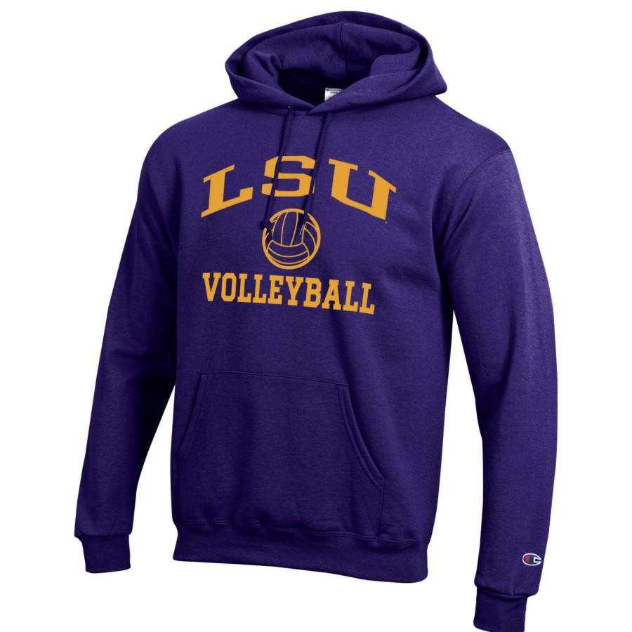 Men * | Lower Prices Men'S Champion Purple Lsu Tigers Volleyball Icon Powerblend Pullover Hoodie