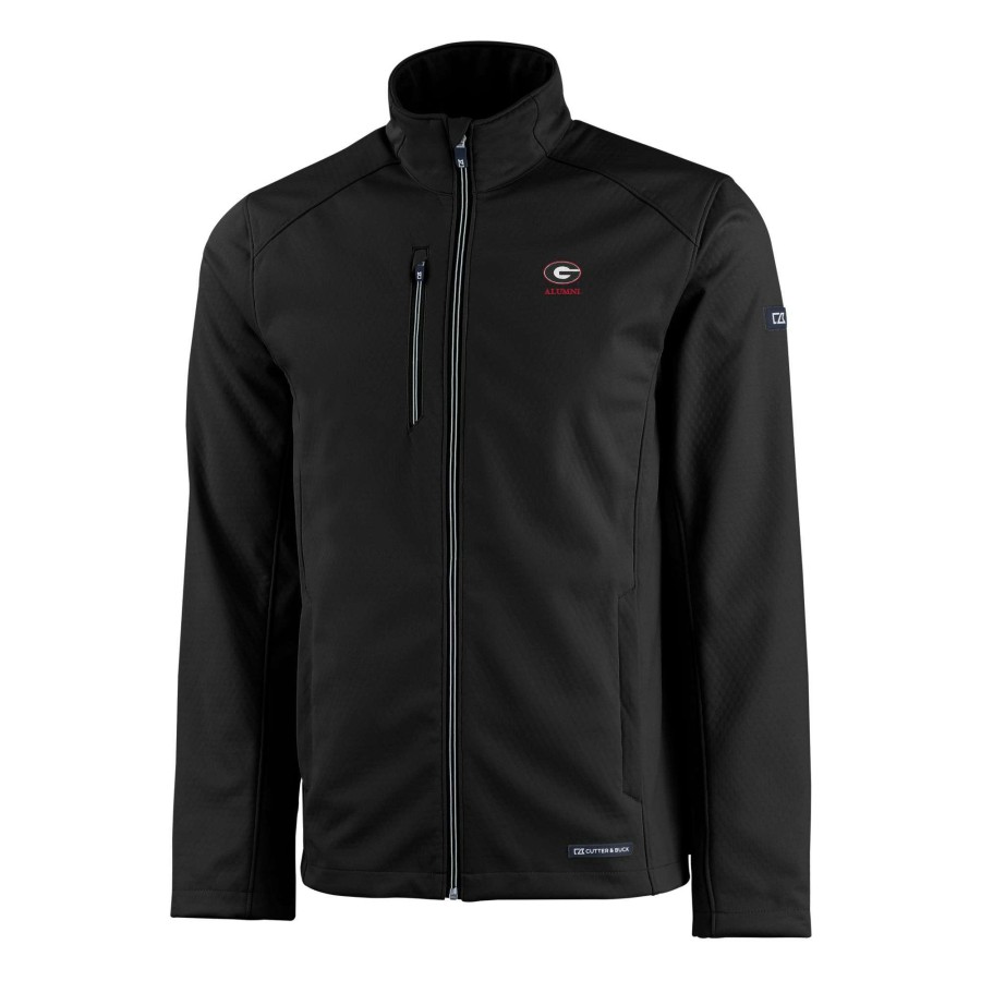 Men * | Clearance Sale Men'S Cutter & Buck Black Georgia Bulldogs Alumni Logo Evoke Eco Softshell Recycled Full-Zip Jacket