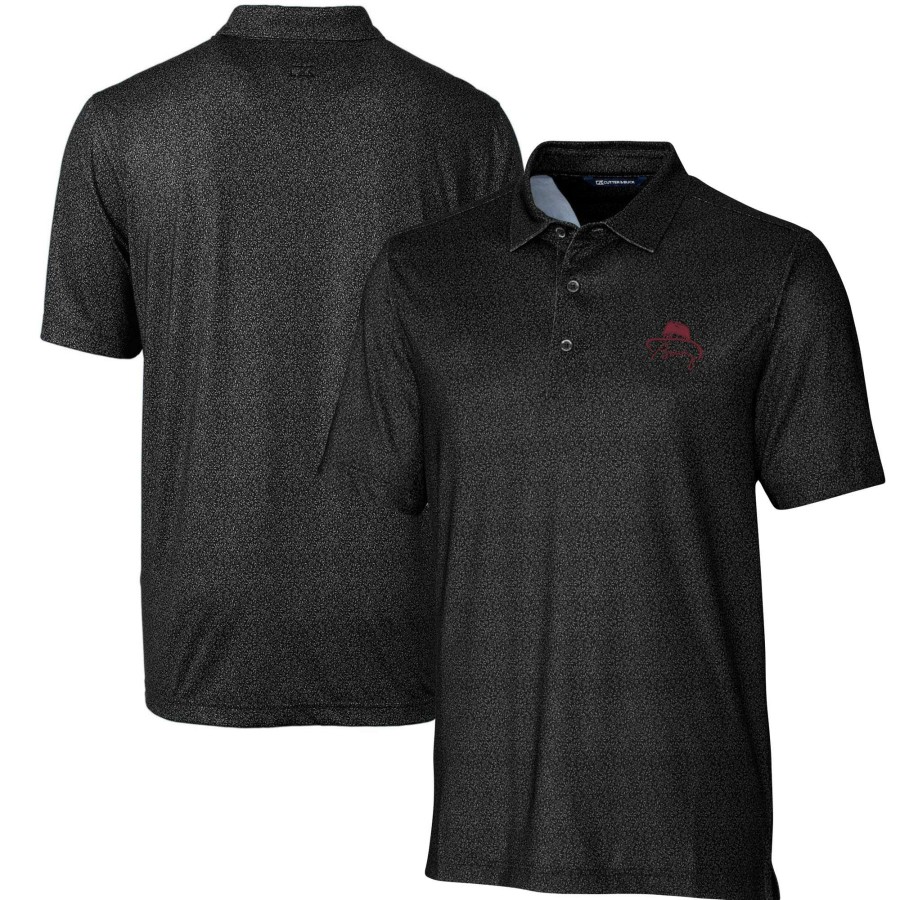 Men * | Best Quality Men'S Cutter & Buck Bobby Bowden Black Florida State Seminoles Pike Micro Floral Stretch Polo