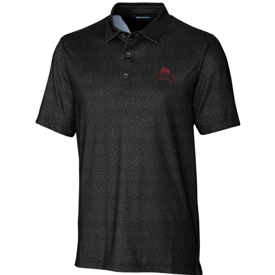 Men * | Best Quality Men'S Cutter & Buck Bobby Bowden Black Florida State Seminoles Pike Micro Floral Stretch Polo