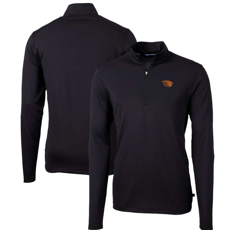 Men * | Tendy Style Men'S Cutter & Buck Black Oregon State Beavers Big & Tall Virtue Eco Pique Recycled Quarter-Zip Pullover Top