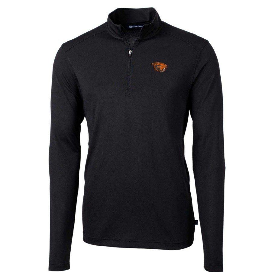 Men * | Tendy Style Men'S Cutter & Buck Black Oregon State Beavers Big & Tall Virtue Eco Pique Recycled Quarter-Zip Pullover Top