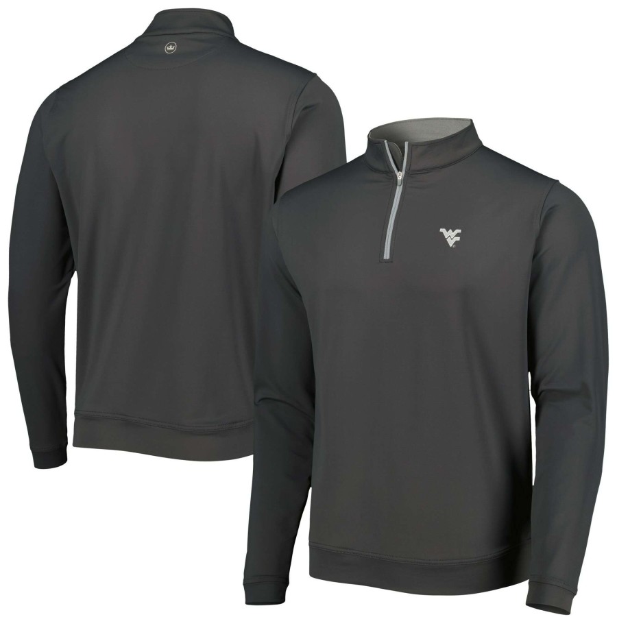 Men * | Reliable Quality Men'S Peter Millar Gray West Virginia Mountaineers Perth Performance Quarter-Zip Top