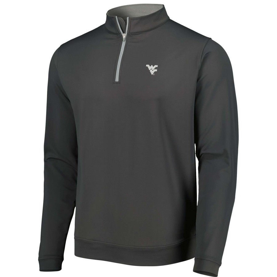 Men * | Reliable Quality Men'S Peter Millar Gray West Virginia Mountaineers Perth Performance Quarter-Zip Top