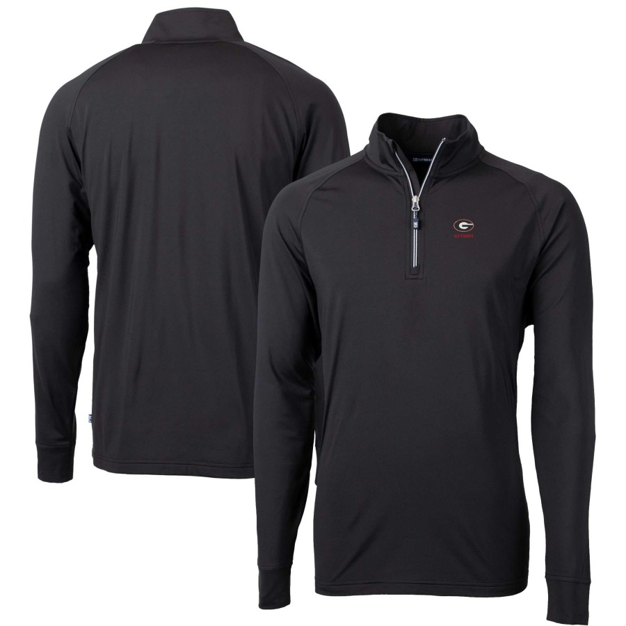 Men * | Lower Prices Men'S Cutter & Buck Black Georgia Bulldogs Alumni Logo Adapt Eco Knit Stretch Recycled Quarter-Zip Pullover Top