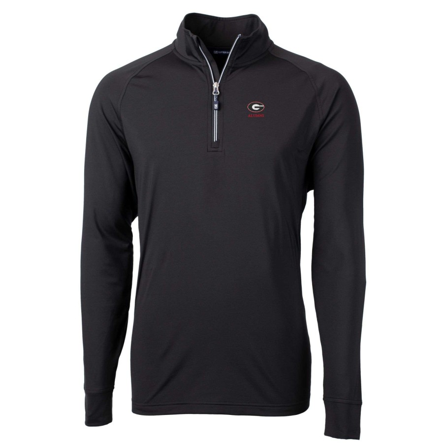 Men * | Lower Prices Men'S Cutter & Buck Black Georgia Bulldogs Alumni Logo Adapt Eco Knit Stretch Recycled Quarter-Zip Pullover Top