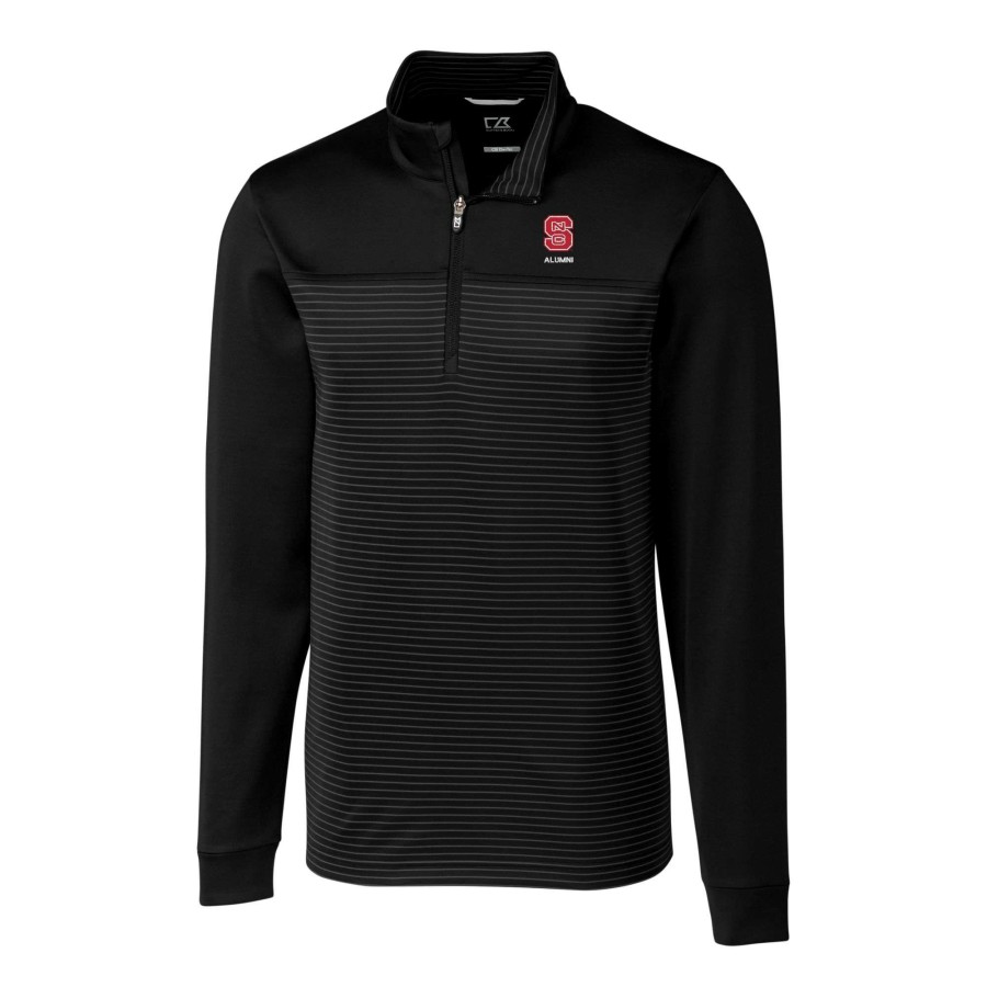 Men * | Reliable Quality Men'S Cutter & Buck Black Nc State Wolfpack Alumni Logo Traverse Stripe Stretch Quarter-Zip Pullover Top