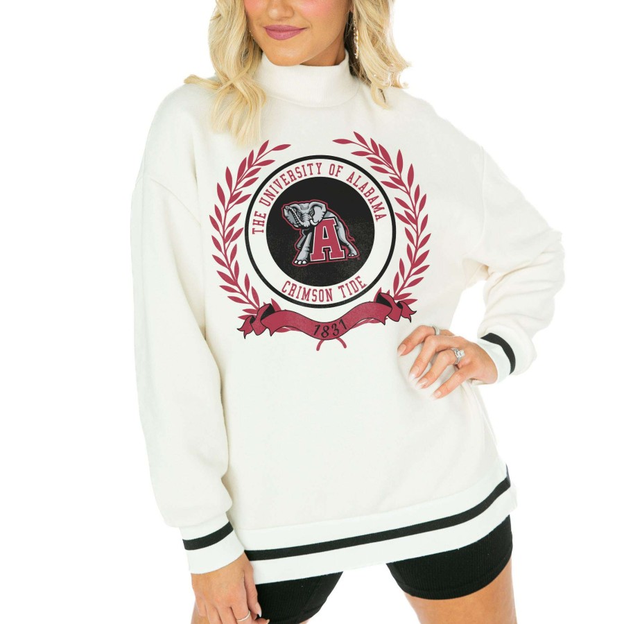 Women * | Reliable Quality Women'S Gameday Couture White Alabama Crimson Tide Mock Neck Power Play Pullover Sweatshirt