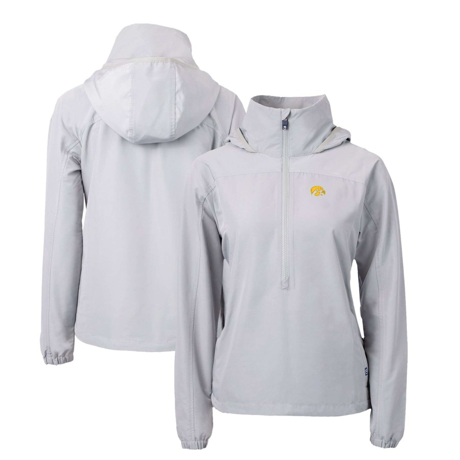 Women * | Discount Store Women'S Cutter & Buck Gray Iowa Hawkeyes Charter Eco Recycled Half-Zip Anorak Jacket