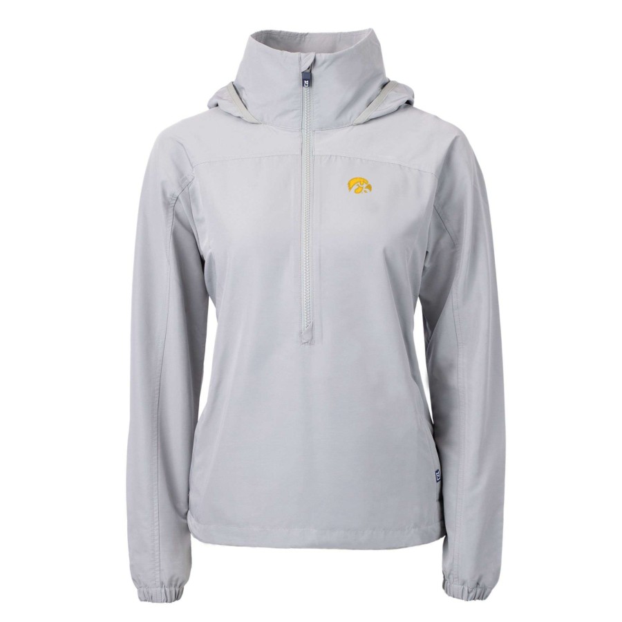 Women * | Discount Store Women'S Cutter & Buck Gray Iowa Hawkeyes Charter Eco Recycled Half-Zip Anorak Jacket