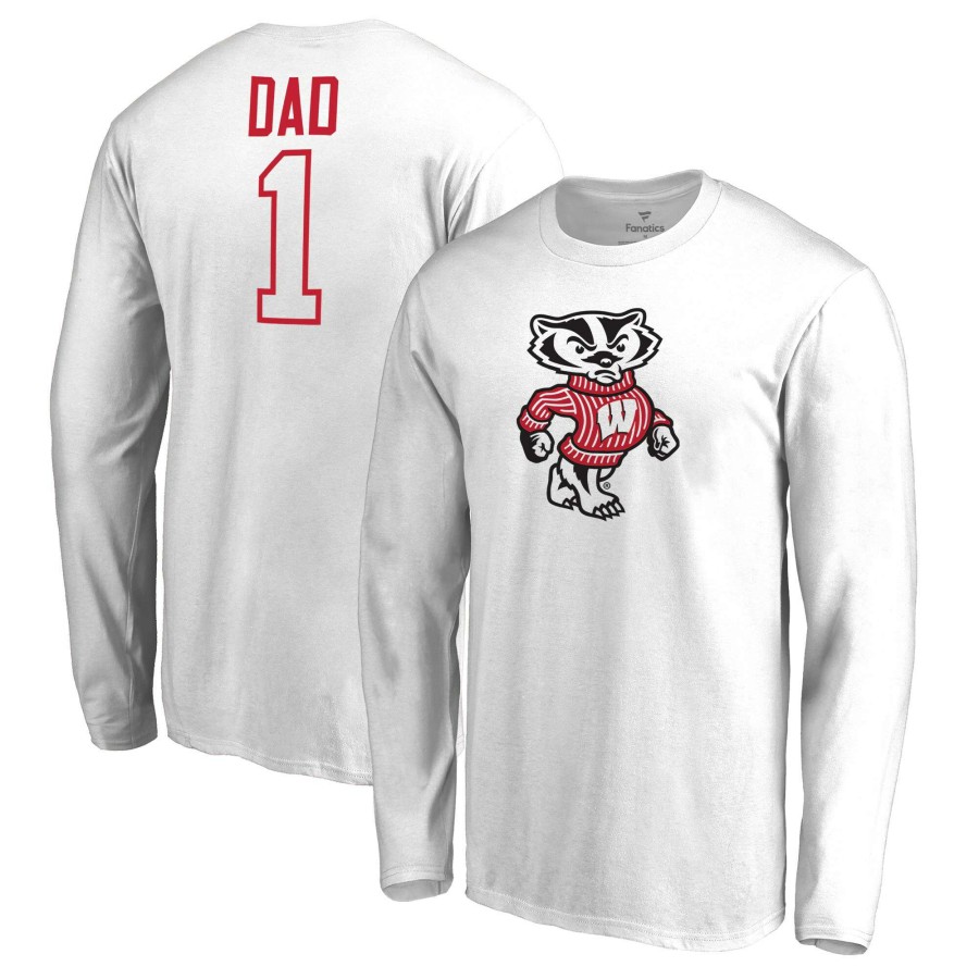 Men * | Reliable Quality Men'S Fanatics Branded White Wisconsin Badgers #1 Dad Long Sleeve T-Shirt