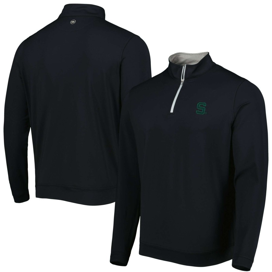 Men * | Best Sellers Men'S Peter Millar Black Michigan State Spartans Perth Performance Quarter-Zip Top