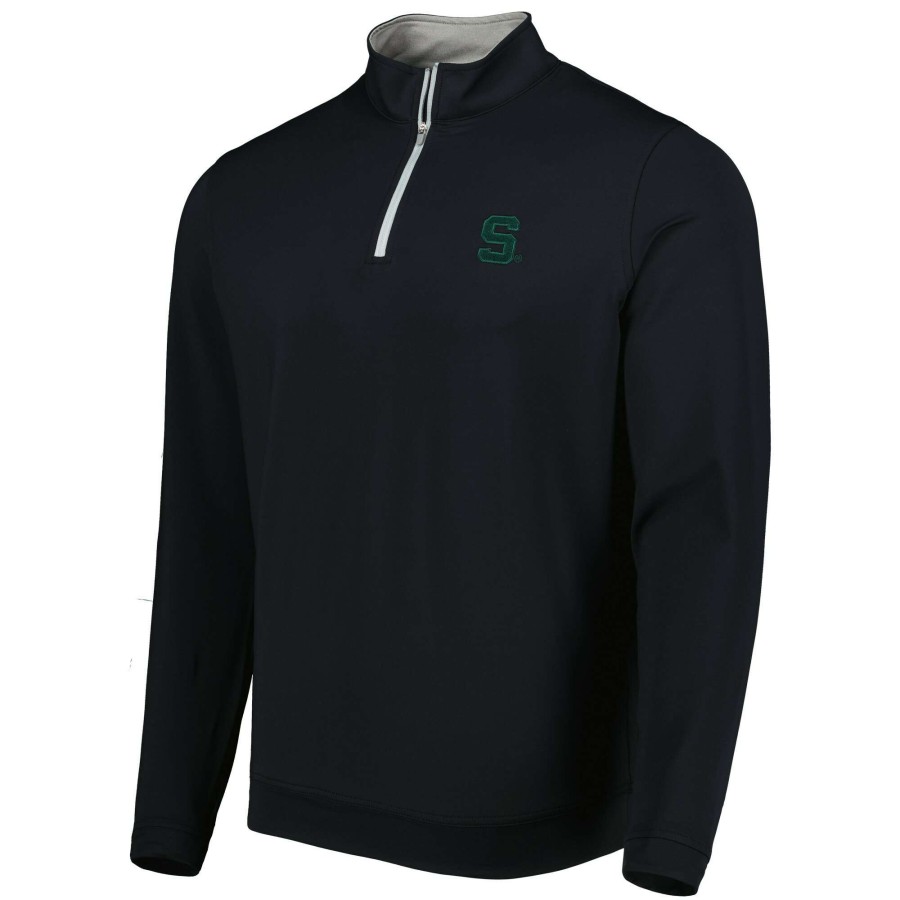 Men * | Best Sellers Men'S Peter Millar Black Michigan State Spartans Perth Performance Quarter-Zip Top