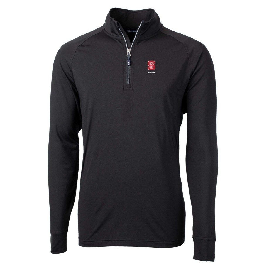 Men * | Reliable Quality Men'S Cutter & Buck Black Nc State Wolfpack Alumni Logo Adapt Eco Knit Stretch Recycled Quarter-Zip Pullover Top